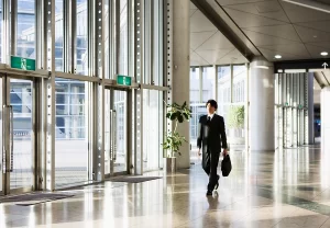 Young businessman arriving to work