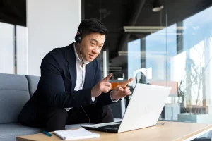 Asian man in a Business Video Call